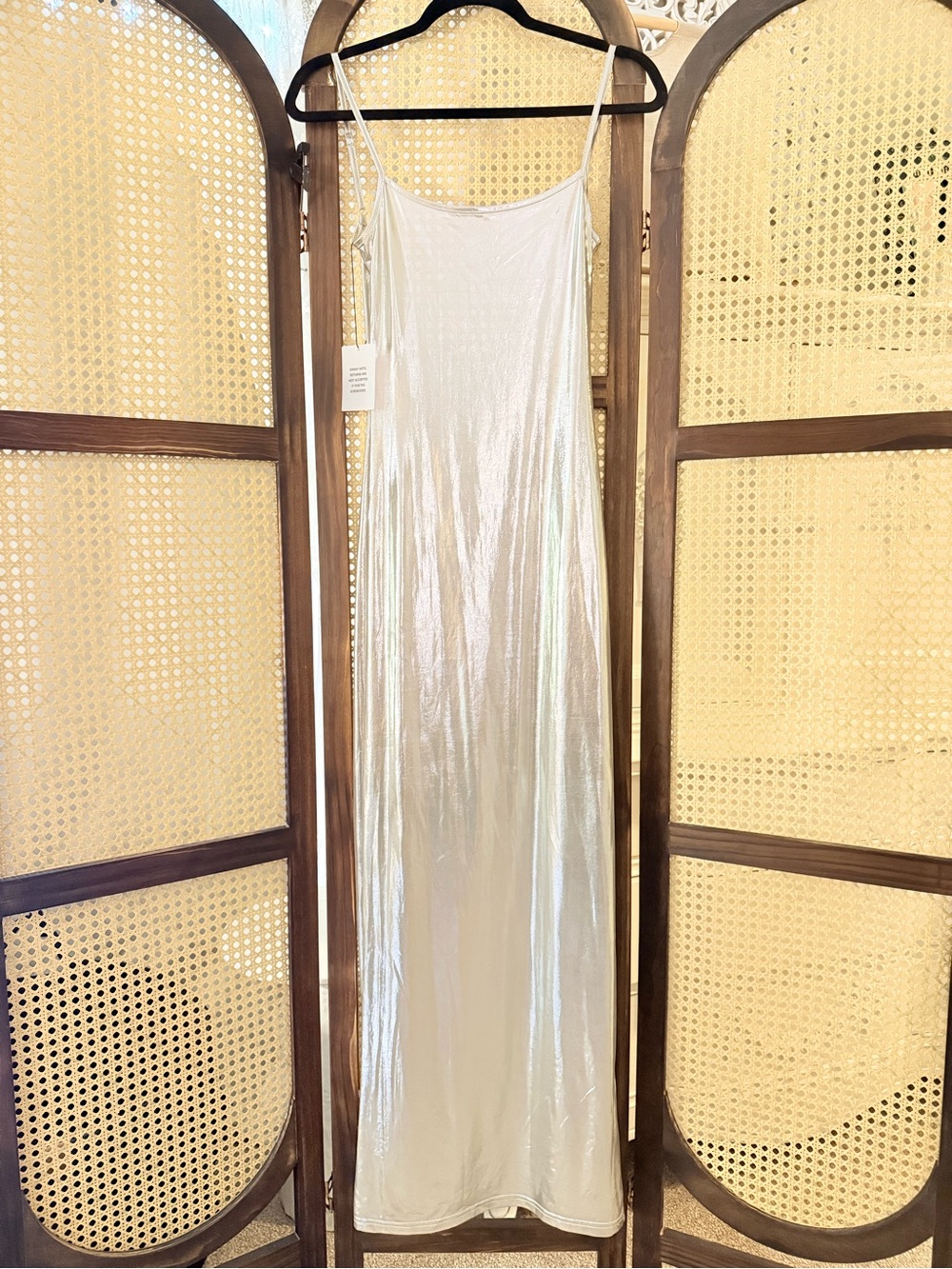 superdown Silver Iridescent Slip Dress